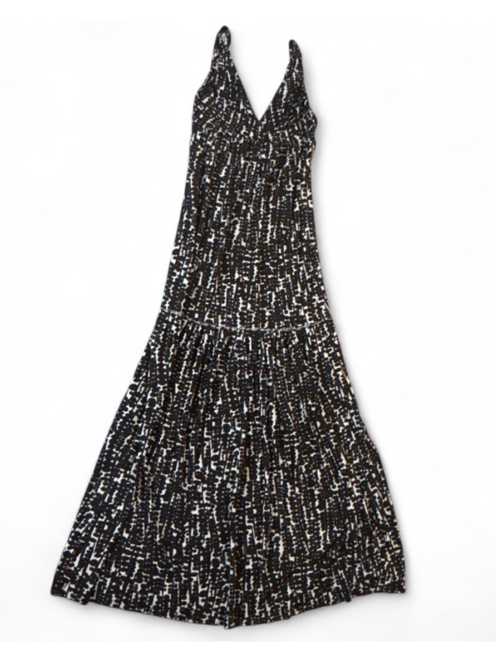 Banana Republic Black,Brown, and White Printed V-Neck Maxi Dress